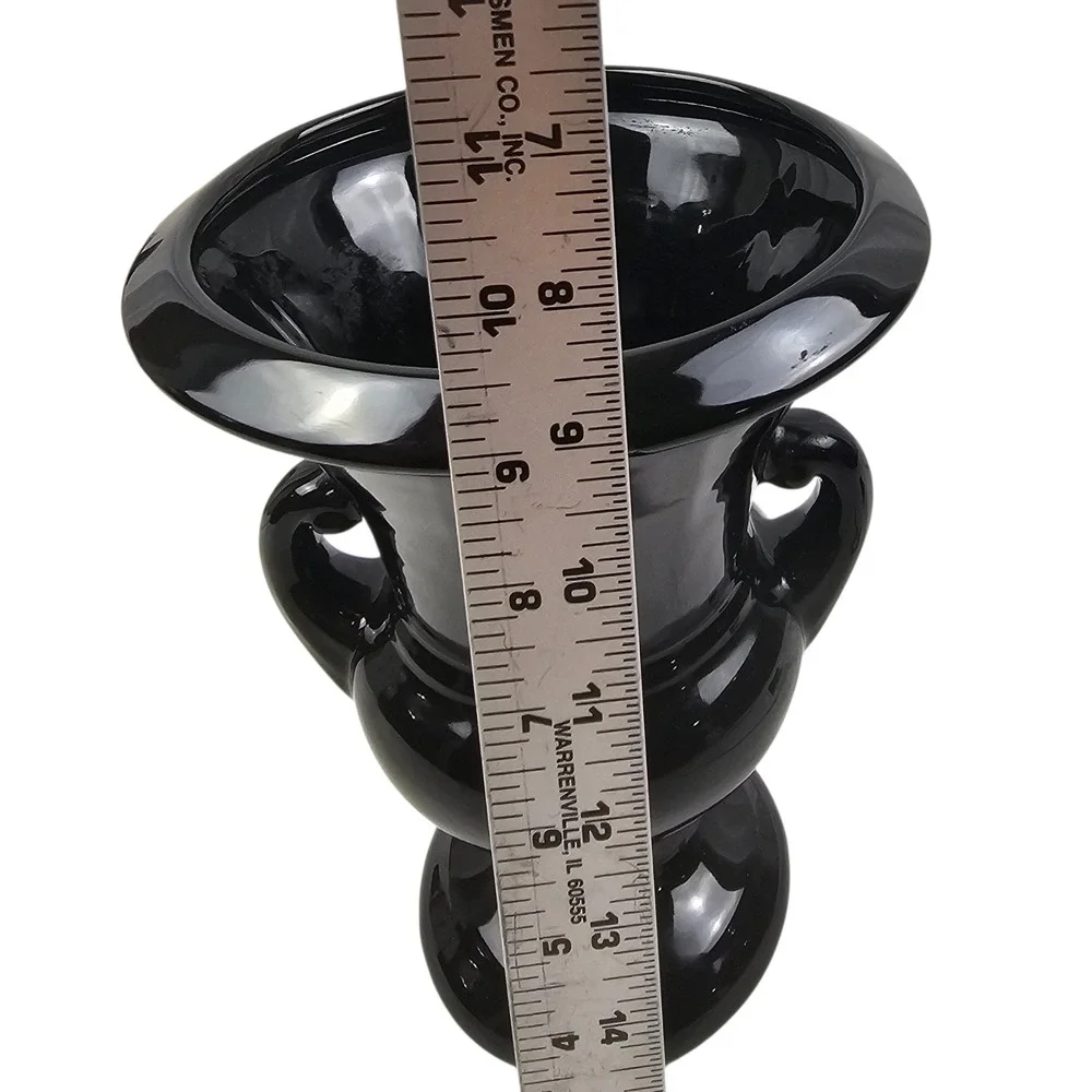 Haeger Potteries Black Gloss Ceramic Urn Vase Double Handle 744-05 Vintage 1999